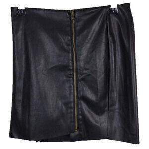 By JunkFood Est. 1998 Black Faux Leather Zipper Front Raw Hem Moto Mini Skirt
